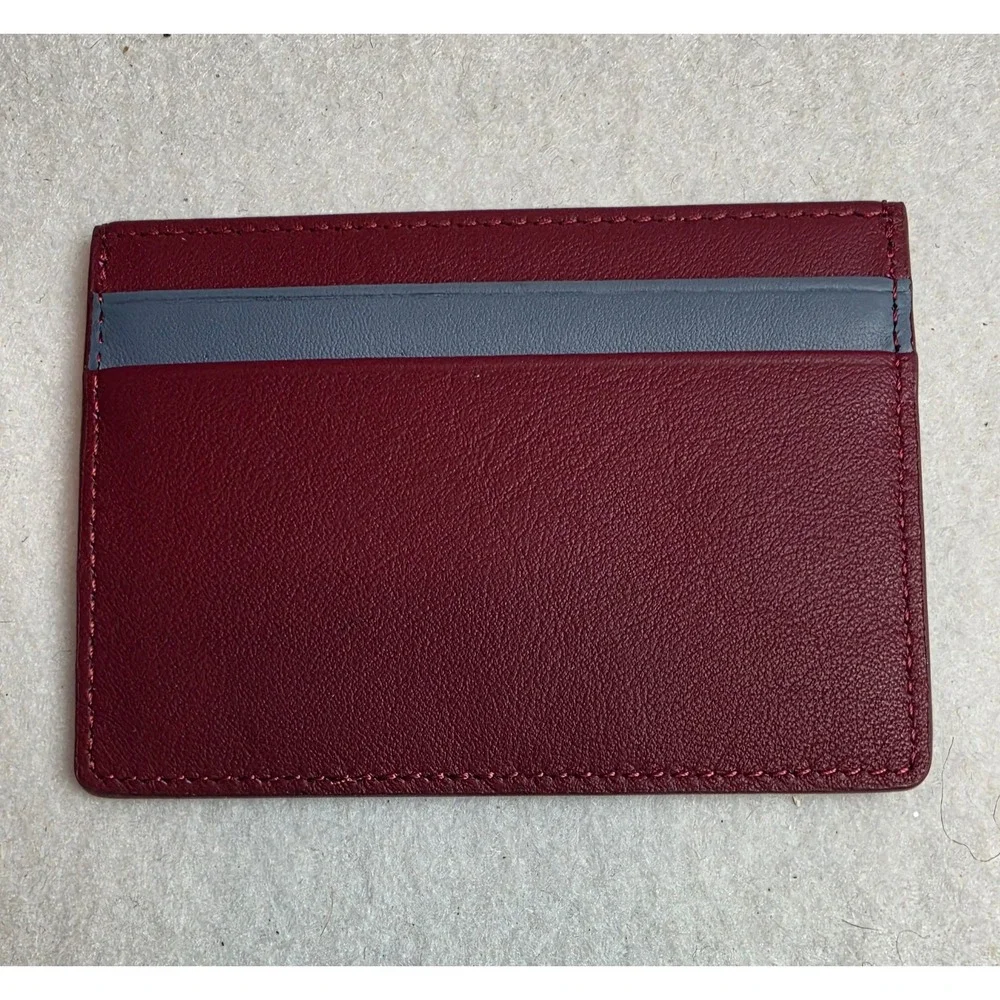 Rylor Burgundy Leather Slim Card Holder Wallet Grey Stripe Minimalist Pocket